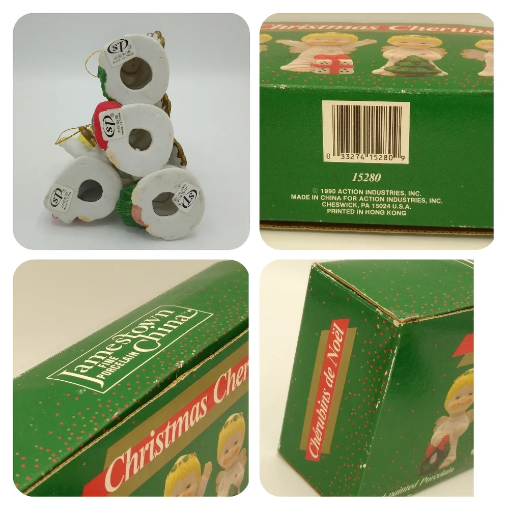Jamestown China Christmas Cherubs Porcelain Angel Ornaments Set of 4 Vintage Box